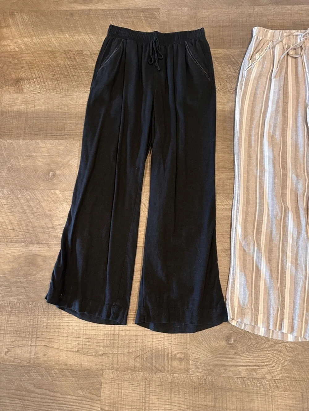 3-Briggs Women's Wide Leg Lightweight Linen Blend 2 Pockets Stripe Pants Size M. - Picture 6 of 15